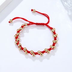 Gold Beaded Red Cord Adjustable Bracelet