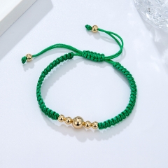 Green Macrame Bracelet with Gold Plated Beads