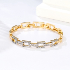 Geometric H-Link Two Tone Gold Plated CZ Bracelet