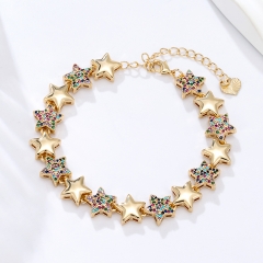 Pave Multicolor Crystal Star Gold Bracelet