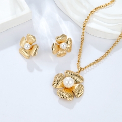 Gold large petal style necklace and earring set