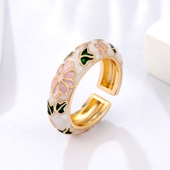 Enamel Flower Butterfly Open Ring