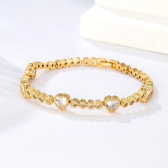 Vintage Style Gold Heart CZ Link Bracelet