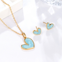 Blue heart-shaped necklace and earring set