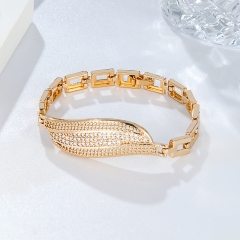 Leaf Design Gold Bracelet with Square Chain & Rhinestones