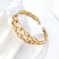Gold Braided Bead Open Cuff Bangle