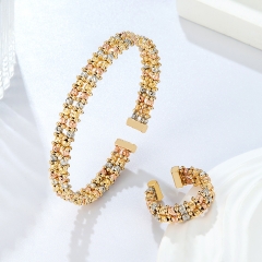 Tri Tone Braided Open Cuff Bangle and ring se