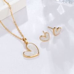 White heart-shaped necklace and earring set