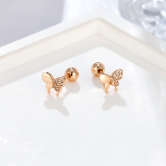 Gold Plated CZ Half Paved Butterfly Screw Back Stud Earring