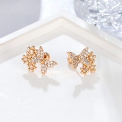 Dainty Gold Butterfly & Flower CZ Stud Earrings