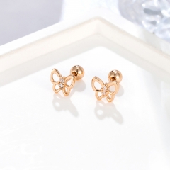 Hollow Bow CZ Stud Earrings with Screw Back