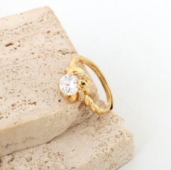 Twisted Shank Solitaire Cubic Zirconia Adjustable Open Ring