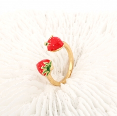 Red Enamel Strawberry Bypass Ring, Adjustable