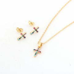 Gold Plated Rainbow CZ Cross Jewelry Set