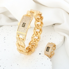 Fashion gorgeous polishing style gold/silver bangle ring set