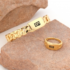 Curb Chain Letter S Enamel Bracelet & Ring Set