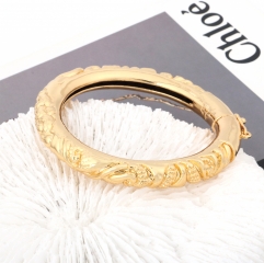 Gold Plated Embossed Pattern Hinged Bangle Bracelet