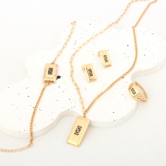 18K Gold Plated Paperclip Chain Bar Initial S Pendant Necklace Bracelet Earrings Ring 4PCS Jewelry Set