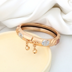 Gold Plated Embossed Bangle with Bell Charms & Enamel Accents