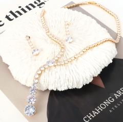 Gold Plated CZ Lariat Necklace & Earring Set