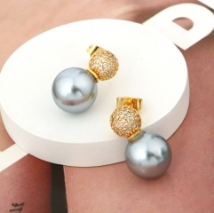 Lustrous Grey Pearl with Diamond-Encrusted Top Stud Earrings