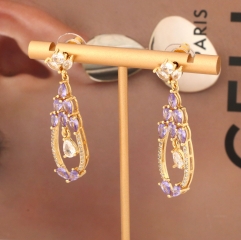 Purple Crystal Hollow Water Drop Earrings