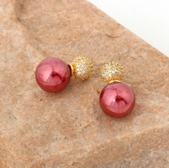 Romantic Red Pearl & Crystal Ball Stud Earrings