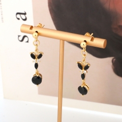 Gold Plated Black CZ Butterfly Drop Earrings