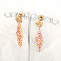 Crown Pink Crystal Drop Earrings