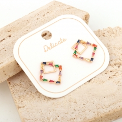 Rainbow Multi-Color Baguette Zircon Square Drop Earrings, Gold Tone Copper Dangle Earrings
