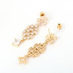 Clear Cubic Zirconia Geometric Long Dangle Earrings, Gold Tone Copper Chandelier Earrings