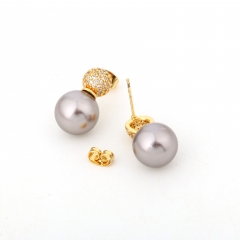 Minimalist Silver Grey Pearl & Crystal Ball Stud Earrings
