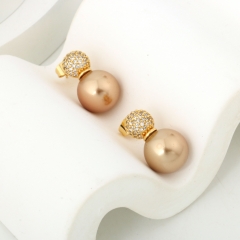 Cubic Zirconia Top Ball Champagne Pearl Drop Earrings