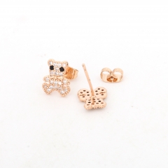 Rose Gold Plated Cubic Zirconia Teddy Bear Stud Earrings