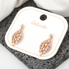 Sparkling Marquise CZ Leaf Drop Earrings, Rose Gold Tone