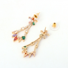 Rainbow Multi-Color Zircon Geometric Drop Earrings, Gold Tone Copper Long Dangle Earrings