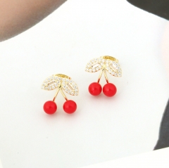 Sweet Red Cherry Fruit Stud Earrings for Women