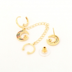 Celestial Rainbow Moon Star Cuff Chain Earrings