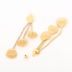 Long Gold Heart Filigree Crystal Drop Earrings