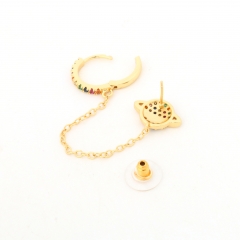 Rainbow CZ Planet Ear Cuff Chain Earrings