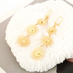 Boho Gold Sunburst Long Drop Earrings