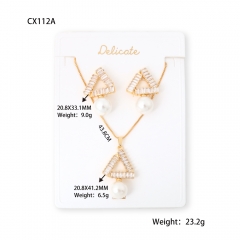 Modern Geometric Baguette CZ Pearl Pendant Set