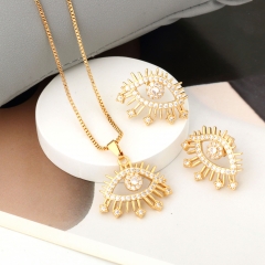 Gold Tone Crystal Evil Eye Necklace and Earring Set