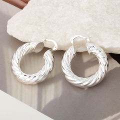 Sculptural Twisted Silver Hoop Earrings