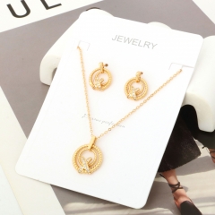 Elegant Gold Plated Layered Circle & Sparkling CZ X Jewelry Set