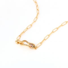 Gold Plated Multi-Color Stone Horseshoe Link Necklace