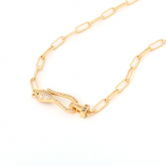 Adjustable Gold Paperclip Chain with Crystal Snake Pendant