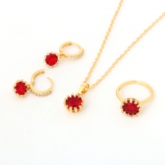Round Red Crystal 3-Piece Jewelry Set