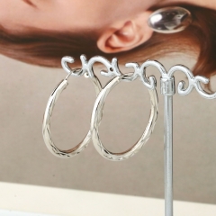 Thin Polished Silver Tone Huggie Hoop Earrings