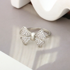 Silver Tone Crystal Bowknot Statement Ring
